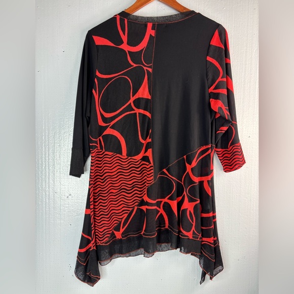 Poor Paris L Asymmetrical Stylish Black and Red Women's Tunic - Picture 3 of 7